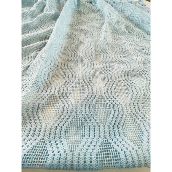 Vintage 80s pleated curtain, light blue mesh, net woven, single panel - Picture 6 of 10